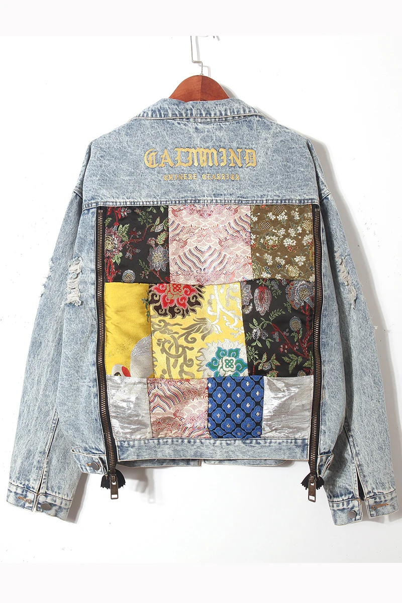 

Heavy Industry Embroidered Double Zipper Stitching Jeans Coat 2021 Spring and Autumn Couple's BF Jacket Top Fashion