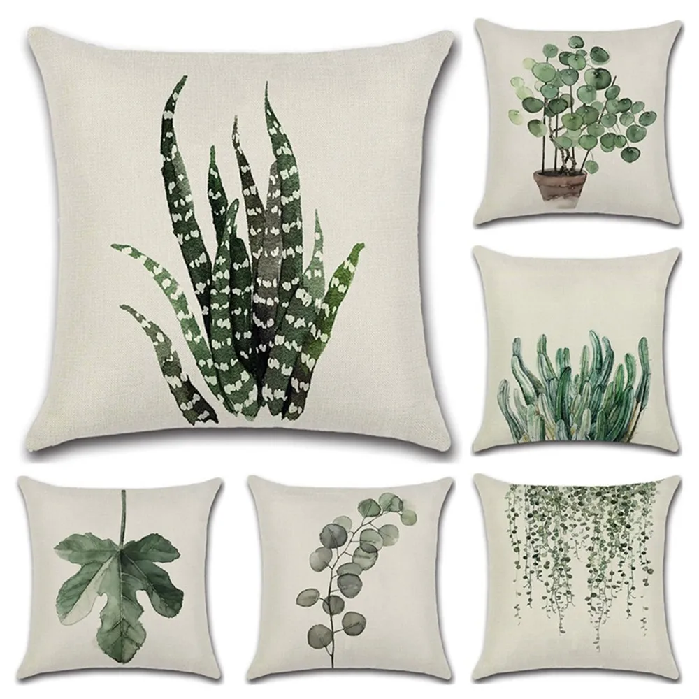 

Green Leaves Pillow Case Simple Style Leaves Decorative Pillowcases Cotton Linen Pillowcase almohada poszewka kussensloop
