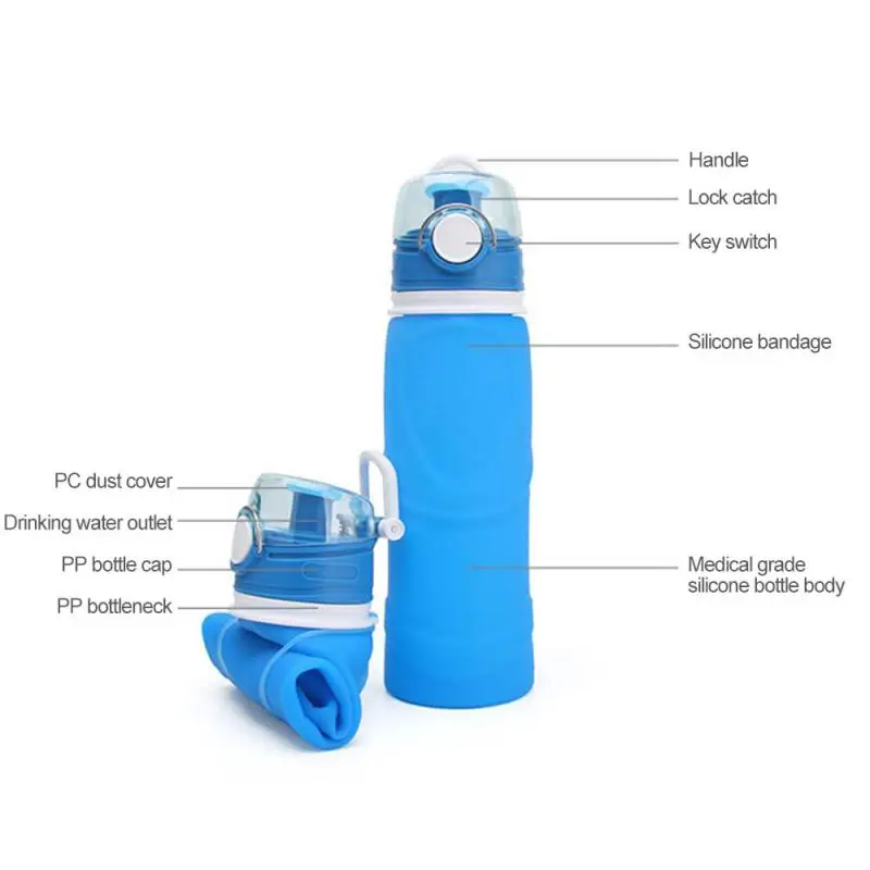 Портативная Складная Силиконовая бутылка для воды 750 мл кемпинга путешествий