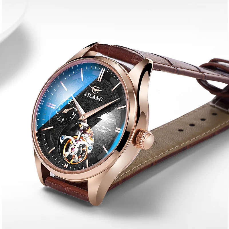 AILANG Relogio Masculino Casual Tourbillon Skeleton Luxury Men's Wrist Watch Automatic Fashion Moon Phase Luminous Sport 8607C