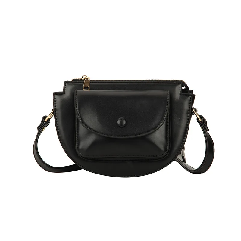 black Mododiino Patchwork Saddle Bag Ladies Bag Contrast Color Shoulder Bag Simple Half Moon Women Bag Leather Crossbody Bag DNV1271 - Цвет: black