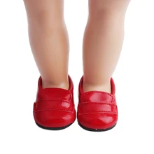 18 inch Girls doll shoes Red flat dress shoes PU American newborn shoe Baby toys fit 43 cm baby doll