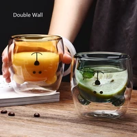 250ml cute bear shaped double wall glass mugs resistant tea mug milk lemon juice cup drinkware child lover coffee cups mug gift