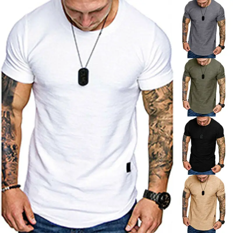 

Mens Plain Short Sleeve Tops Tees Summer Casual T-Shirt Slim Fit Sports Shirt