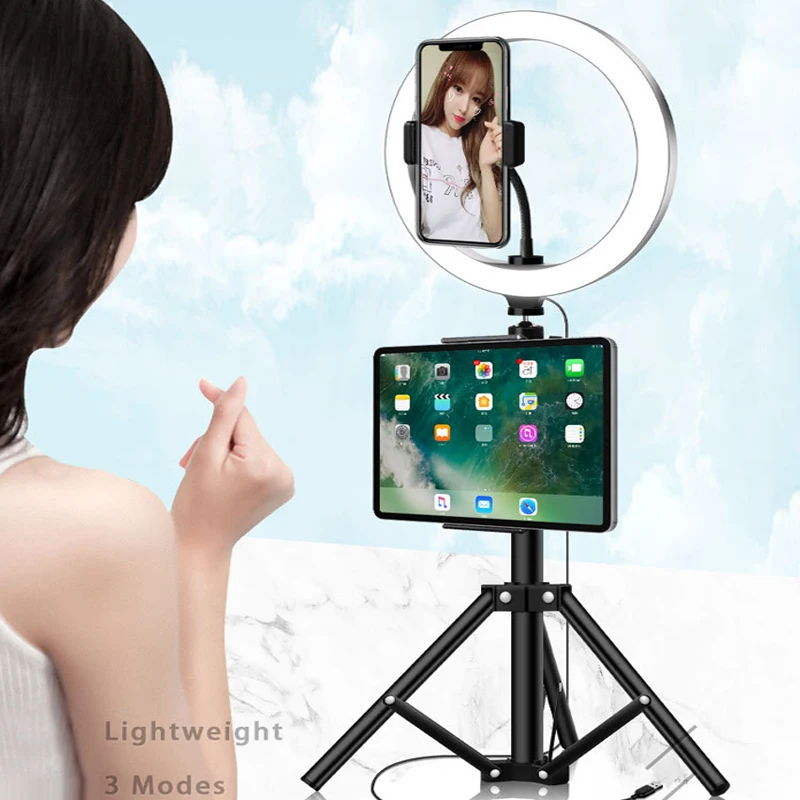 

10 inch Ring Light with Tablet Phone Holder & Tripod LED Dimmable Video studio Selfie Photography Lighting For iPad Youtube Live