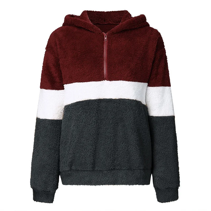 

Women's Striped Patchwork Long Sleeve Causal Hoodied Office Lady V-neck Zipper Elegant 2021 Autumn Women Loose Streetwear Tops