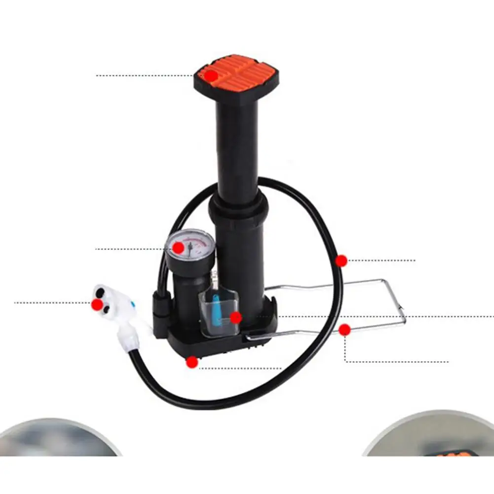 Ножной активированный велосипедный напольный насос с манометром двойной