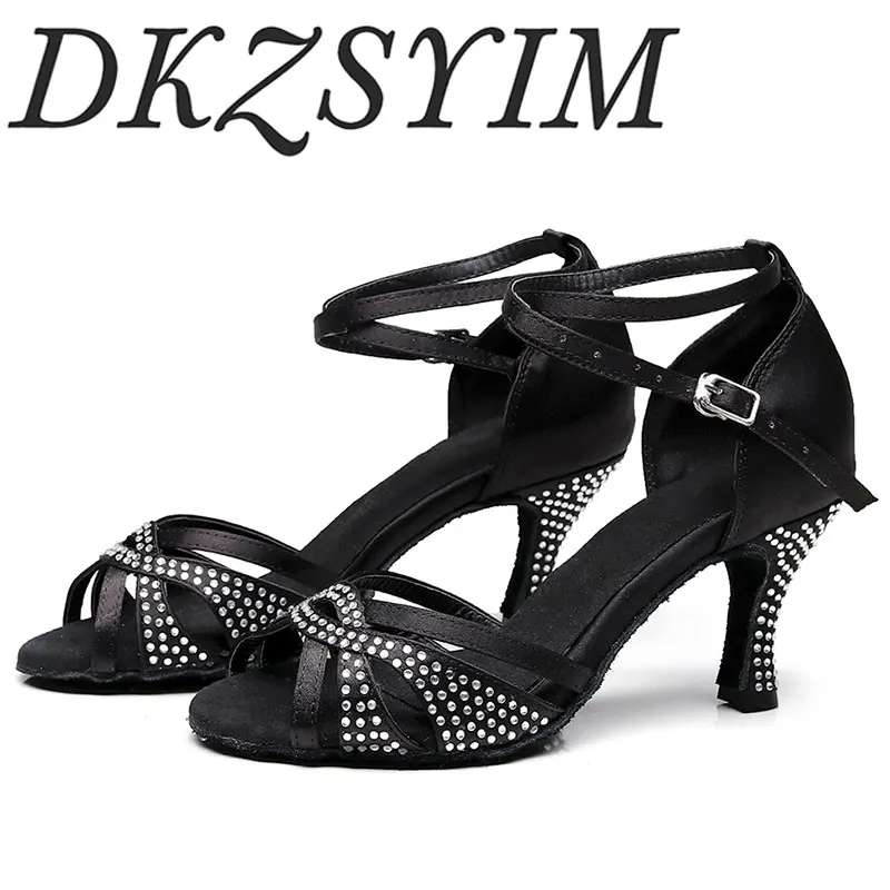 

DKZSYIM/женские вечерние туфли для танцев; Атласные блестящие стразы; Обувь для латинских танцев с мягкой подошвой; Танцевальная обувь; Женская...