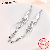 fanqieliu multi layer long tassels dangler rhombus real 925 sterling silver drop earrings for women fql21301