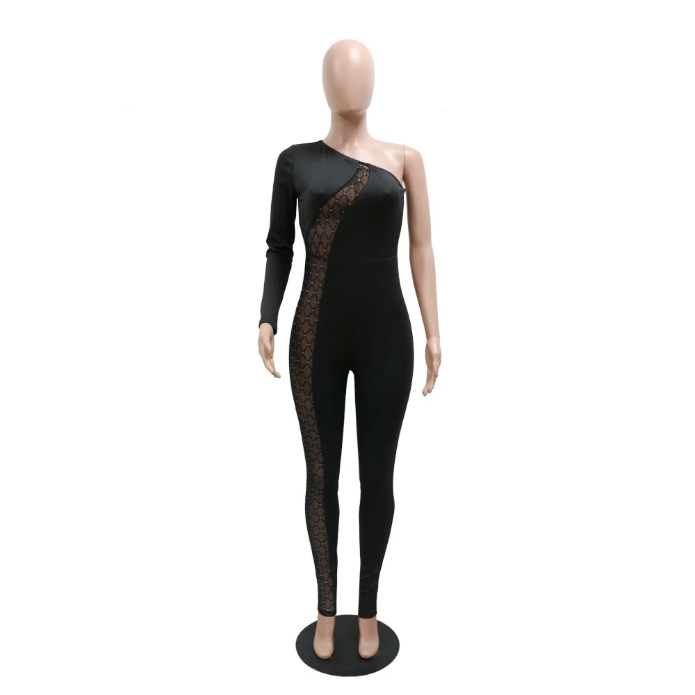 Женский комбинезон на одно плечо с длинным рукавом |