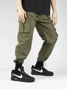 Брюки-карго мужские с карманами, хлопок, полиэстер, повседневные длинные модные Джоггеры в стиле хип-хоп, кремово-белые черные