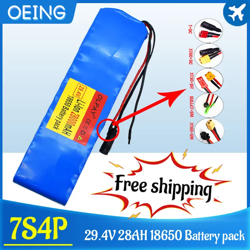 

New 7S4P 24V 28Ah Electric Bicycle Motor Ebike Scooter Li-ion Battery Pack 29.4v 18650 Rechargeable Batteries