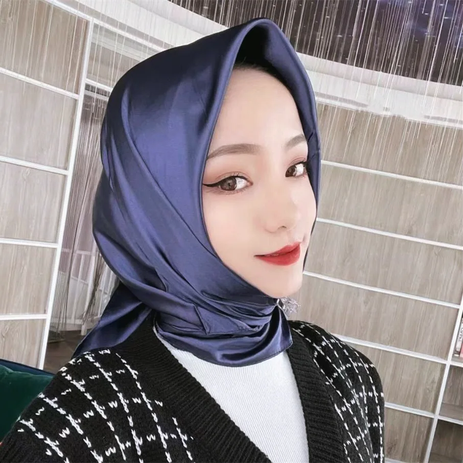 

2021 New Muslim Scarf New Headset Imitates Silk Satin Ribbon Hat Cover Head Hui Nationality Summer Leisure Scarf Hijab