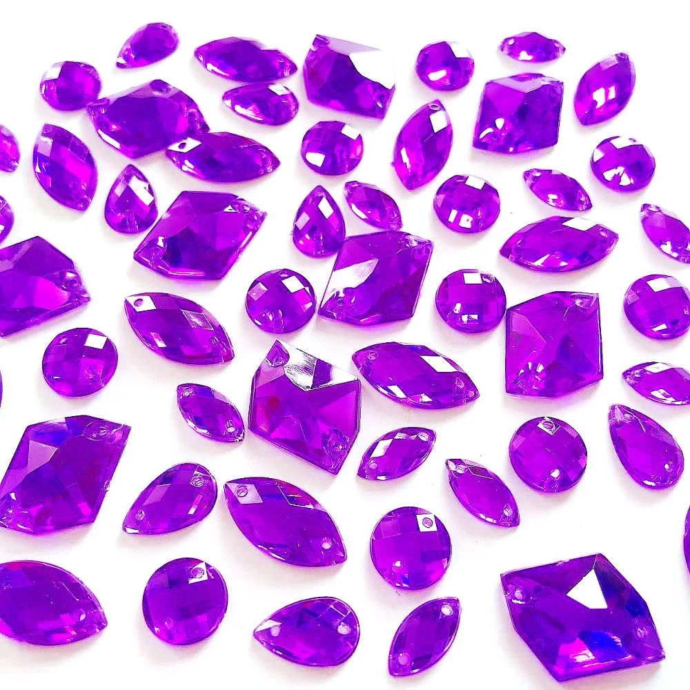 Acrylic Purple Loose Flatback Beads Jewel Pendant Gems Stones Rhinestones Crystals For Design diy Gown Accessories Wedding Dress