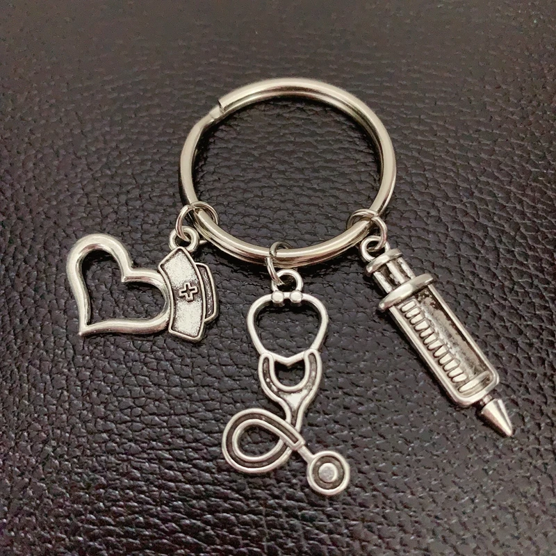 

New Nurse Medical Box Medical Key Chain Needle Syringe Stethoscope Keychain Jewelry Medicine Graduate Gift