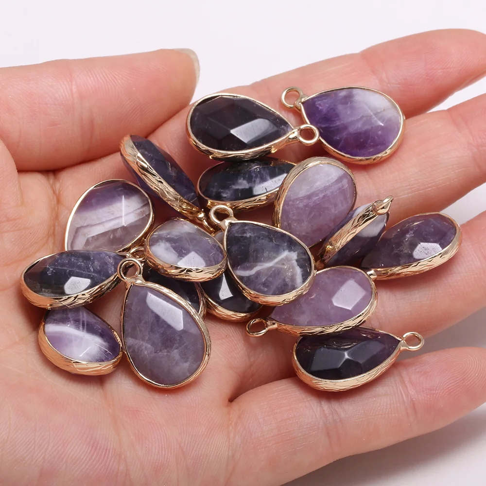 

Natural Stone Faceted Pendants Amethysts Water drop shape Exquisite Charms for Jewelry Making Diy earring necklace accessories