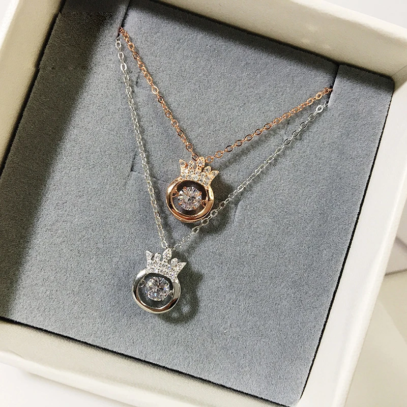 

High Quality Real S925 Crown Rotatable Pulsatile Heart Pendant Fine Jewelry Necklace Pendants Chain Fashion Accessories Jewel