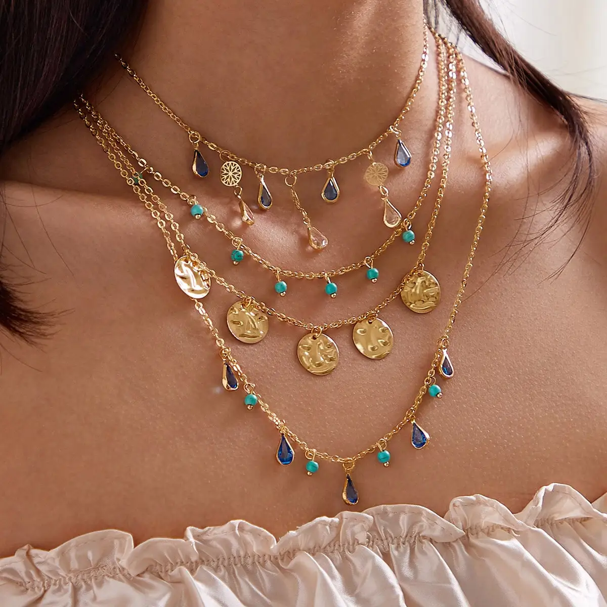 docona Bohemian Colorful Crystal Tassel Necklace for Women New Trendy Geometry Hollow Beaded Clavicle Chain Female Jewelry 9951 | Украшения