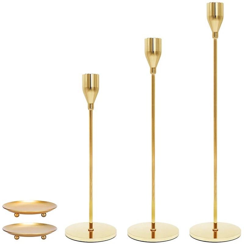 

Taper Candle Holders - Set of 5 for Taper Candles Gold Table Candlestick Holder for Dining Home Decoration