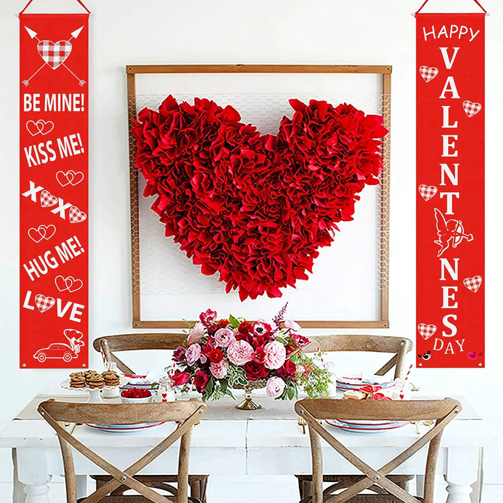 

Баннер на День святого Валентина для крыльца, двери, крыльца, занавеска, знак, подвеска на стену с любовным сердцем, украшение для двери, това...