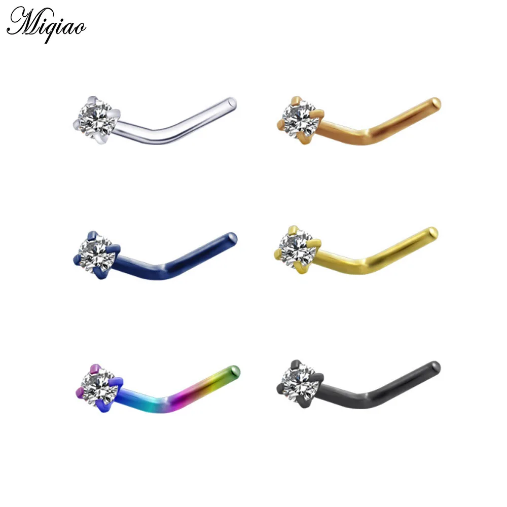 

Miqiao 1 Pcs Hot New 7-character Nose Nail L-shaped Stainless Steel Nose Nail 6-color Nose Ring Human Body Piercing Jewelry