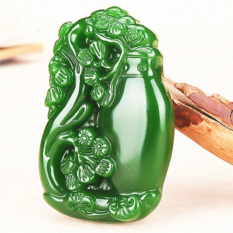 Цветок сливы натуральный зеленый нефрит кулон ожерелье Китайский ручной резной