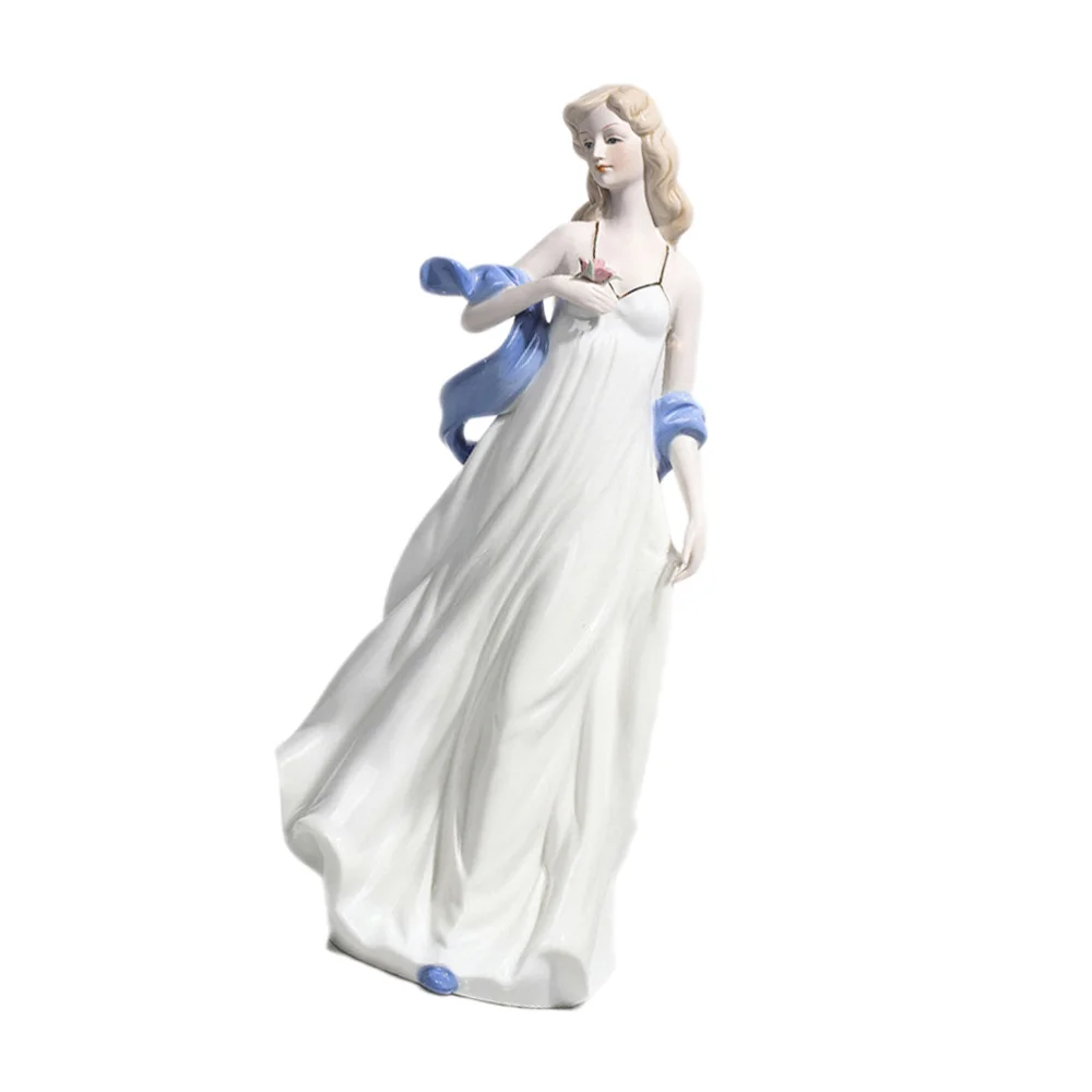 

European Style Desktop Decoration Ceramic Crafts Figure Statue Crafts Table Ornament White (Window Western Beauty)