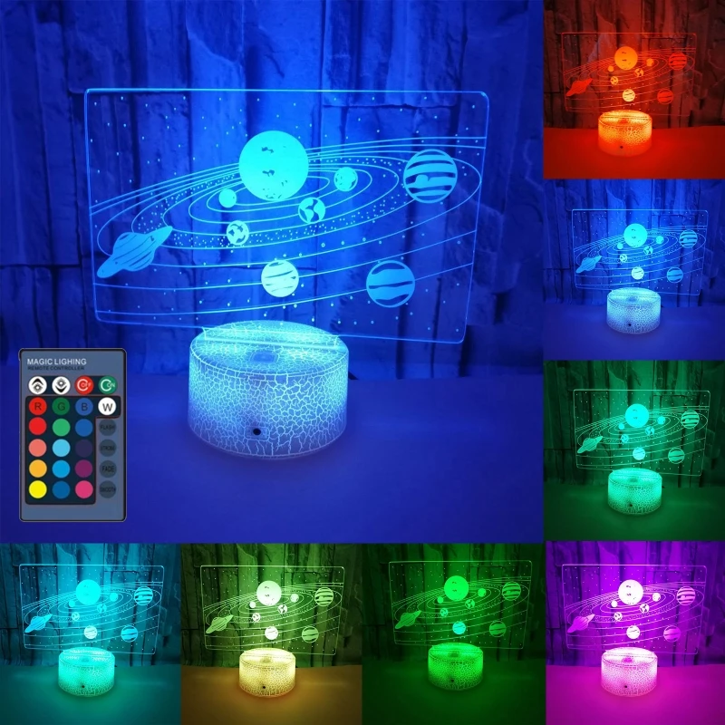 

Creative Solar System 3D Optical Illusion Lamp LED Neon Touch Night Light Home Bar Club Decorative Colorful Desk Lamp