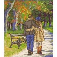 couple walking in the park in autumn counted cross stitch 11ct 14ct 18ct diy cross stitch kits embroidery needlework sets