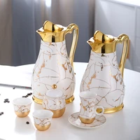 luxury dubai gold insulated dallah glass inner vacuum flask thermos water coffee pot cawa cup set arabic turkish tea set