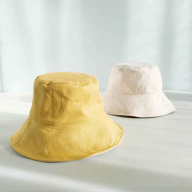 yellow Одноцветная двухсторонняя одежда широкие поля Панамка рыбака Кепка Повседневный для шутника чистый и свежий хлопок Женская Солнцезащитная шляпа - Цвет: yellow