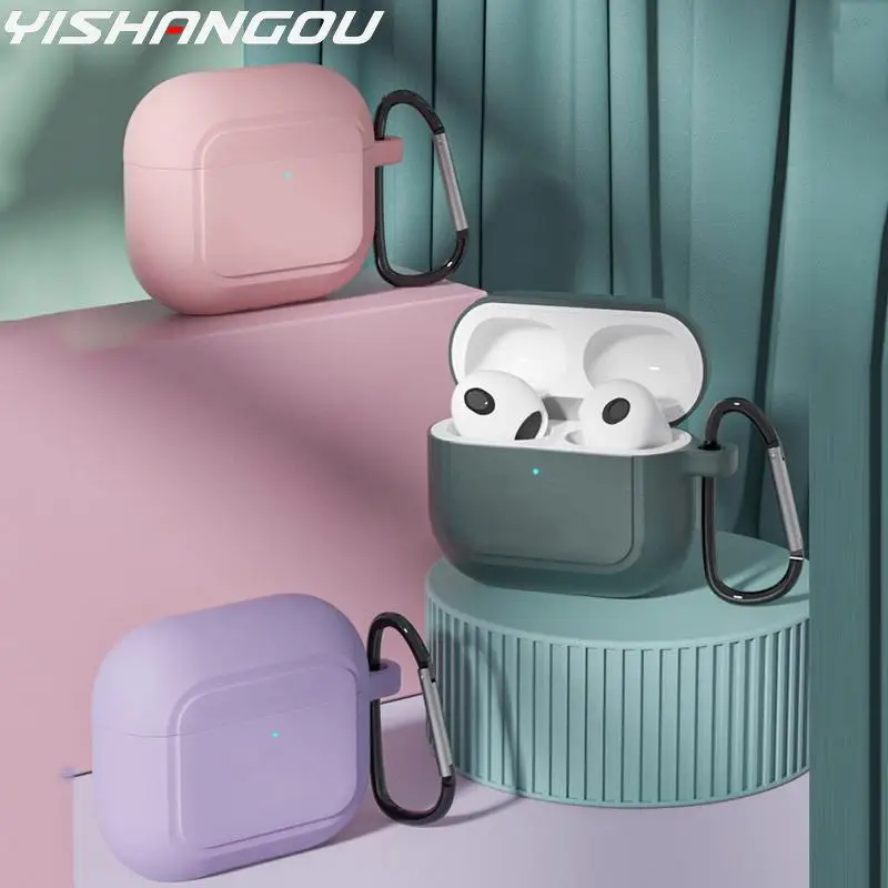

Мягкий силиконовый защитный чехол Airpods для Apple Airpods 3, 3, однотонный защитный чехол для наушников, коробка для зарядки с крючком