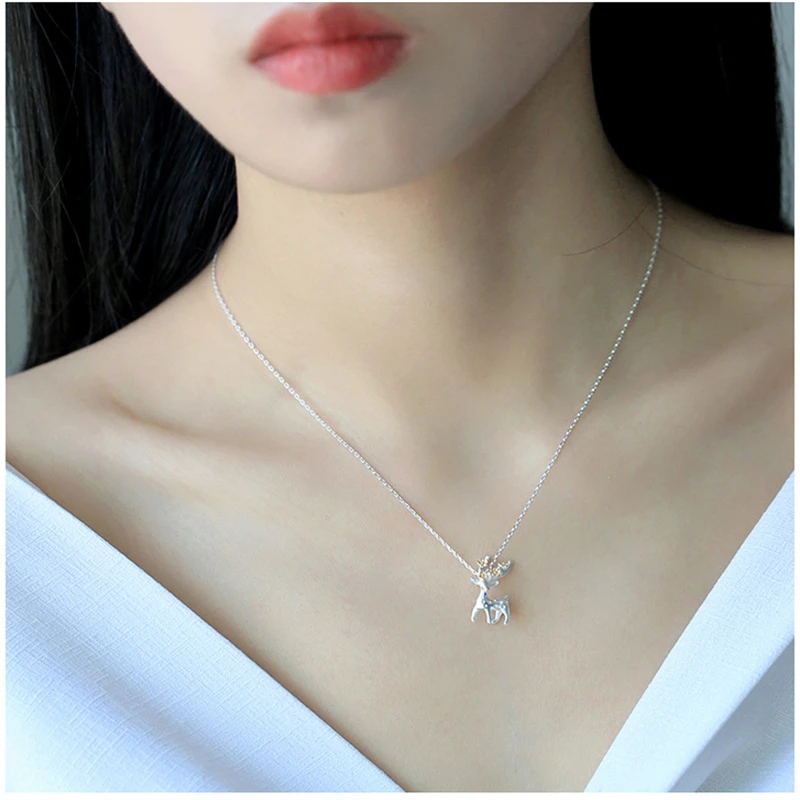 Модные серебряные подвески с оленем ожерелья цепочкой S925 ожерелье животными для