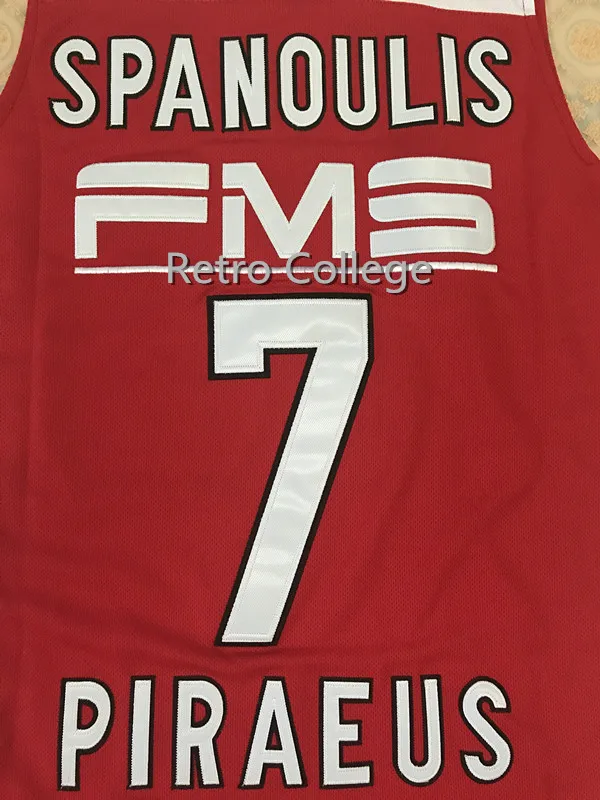 

7 Vassilis Spanoulis Piraeus red Basketball Jersey Mens Stitched Custom Any Number Name