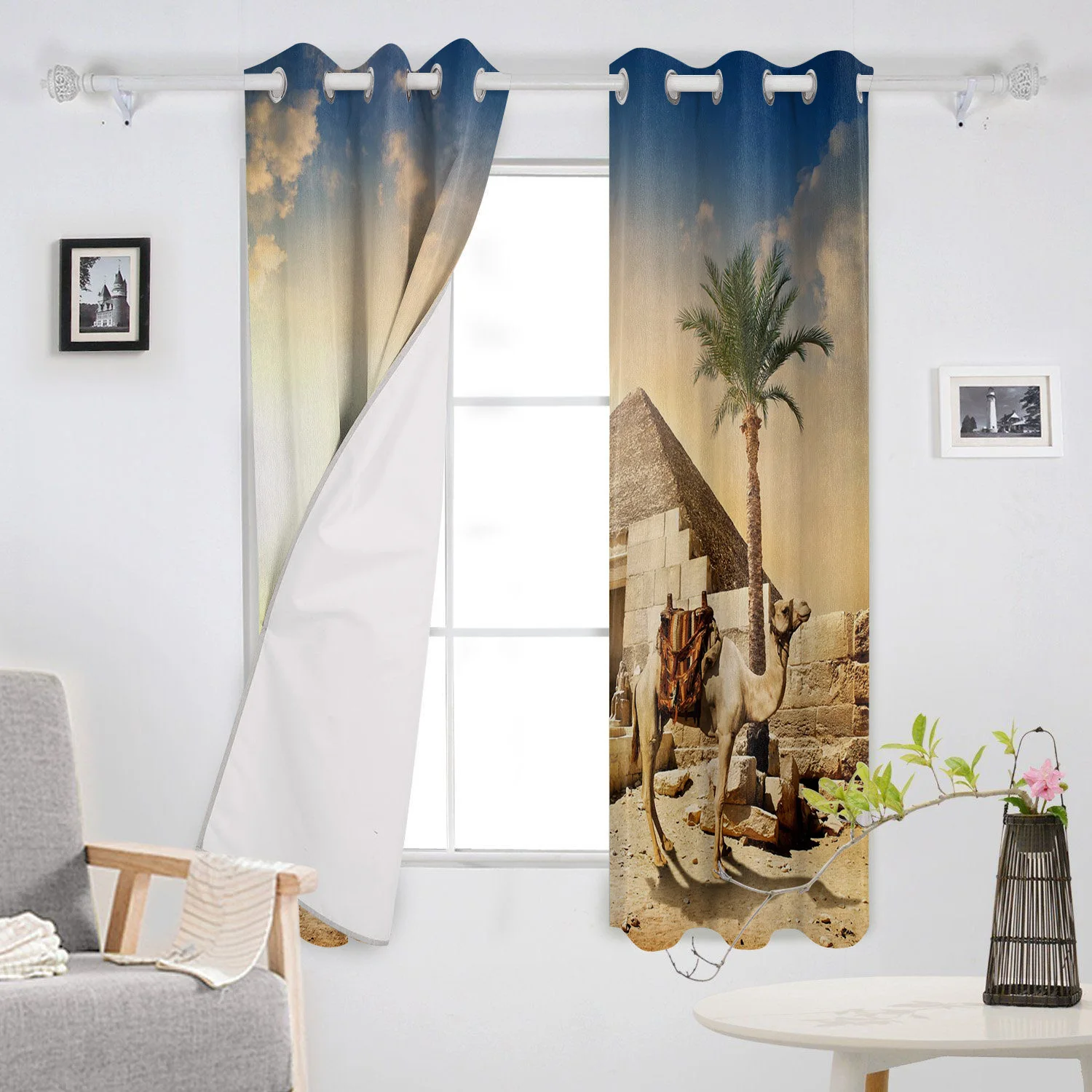 Оконные шторы с принтом верблюда пустыни сумерек пирамиды гостиной спальни