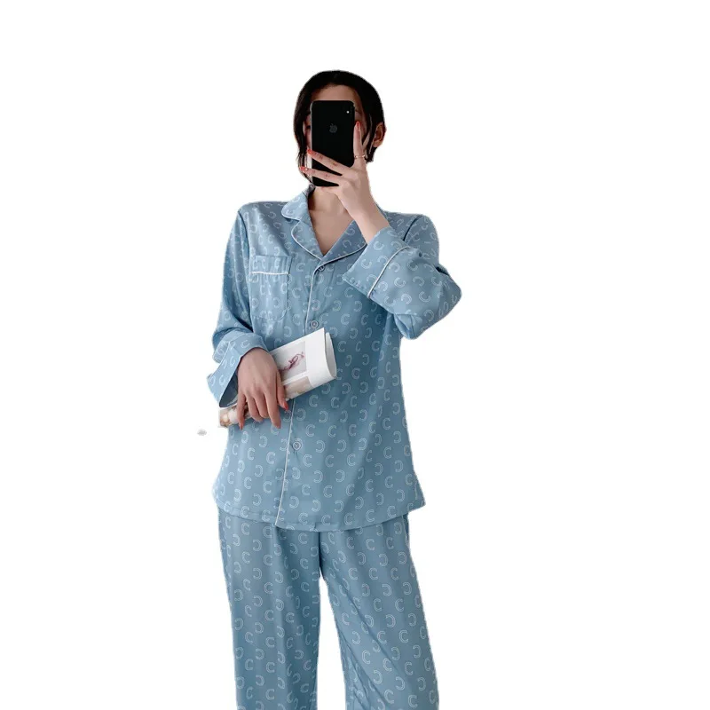 Long Sleeve Pajamas Autumn Trousers Suit Fashion Pyjama Set Large Size Nightwear Home Service House Nightdress Costume Outfit