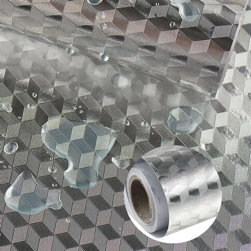 

Waterproof Sticker Heat Resisting Decals Kitchen Oil-proof Sticker Aluminum Foil Sticker (40cmx2m, Silver, Checkered)