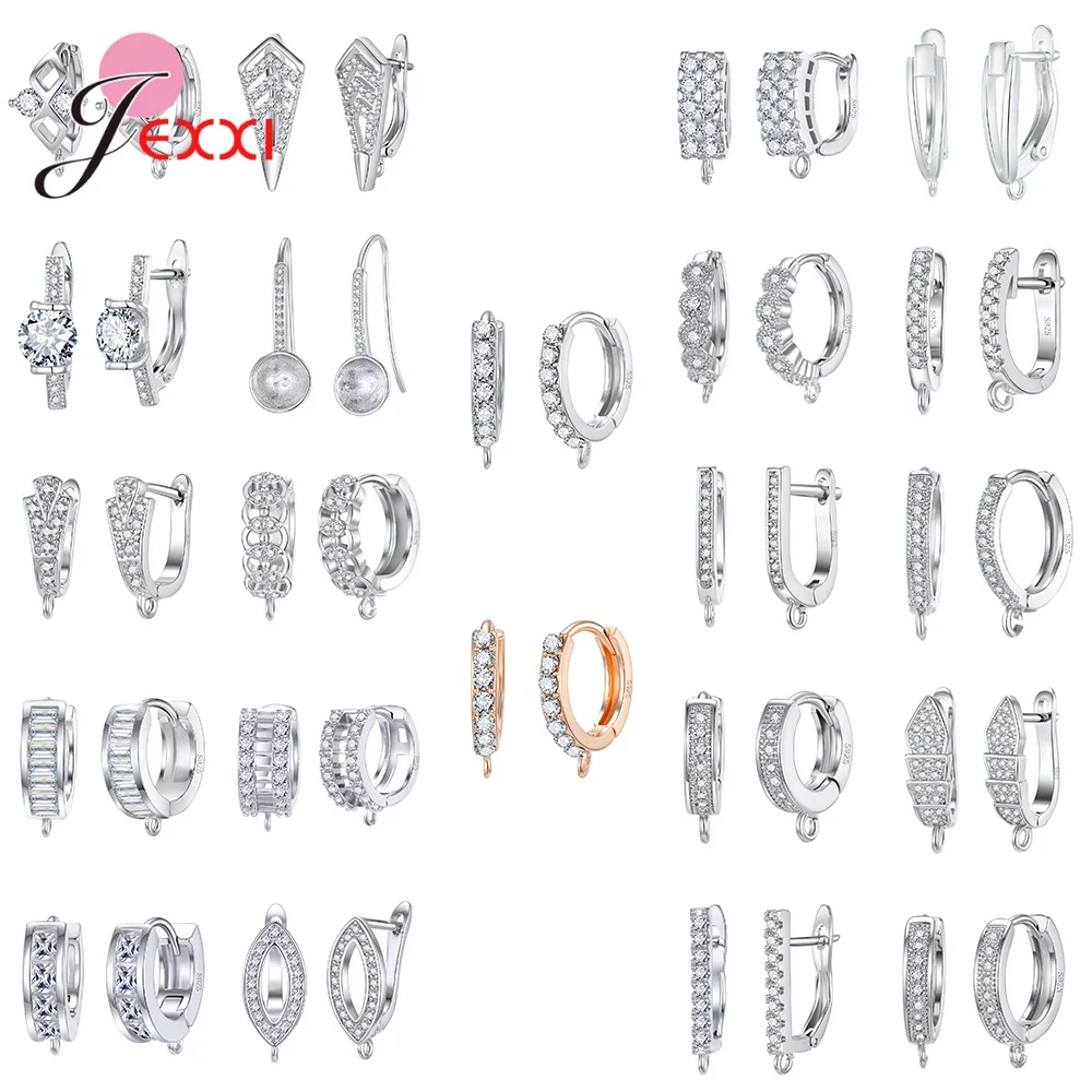 

Geometric Pattern Fine 925 Sterling Silver Rhinestone Hook Ear Wire DIY Hoop Earring Findings Components Accessories for Women