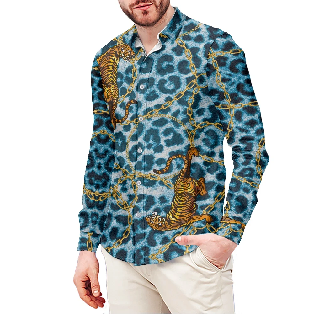 Красивая Мужская классическая рубашка в барочном стиле с изображением тигра и
