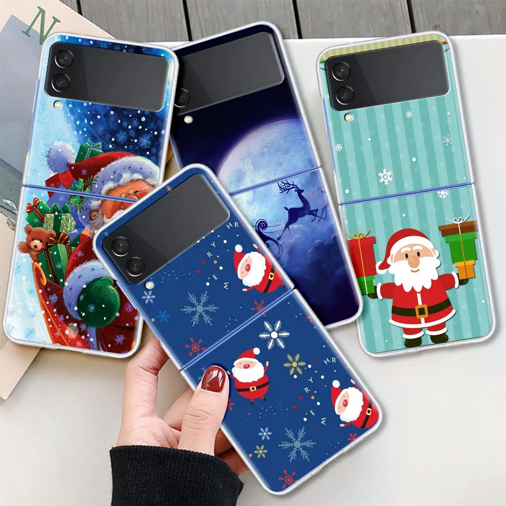 

Santa Claus Christmas Cell Phone Case For Samsung Galaxy Z Flip 3 5G Translucent Casing ZFlip 6.7Inch Capa Hard Shell Fundas