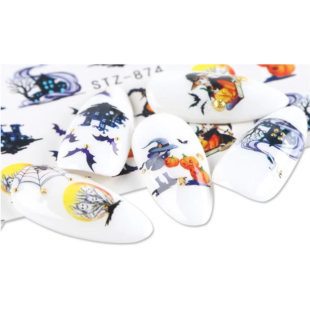 

24 Sheets Nail Art Water Decals Stickers Halloween Gothic Skulls Bat