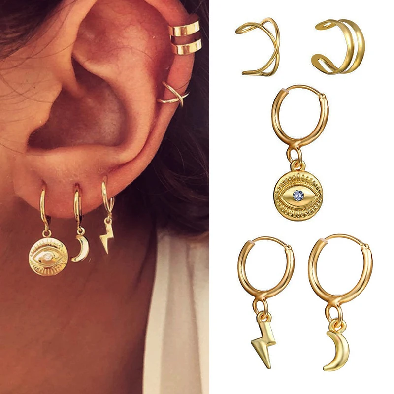 5 шт./лот Модные женские серьги гвоздики в виде месяца с кристаллами богемном