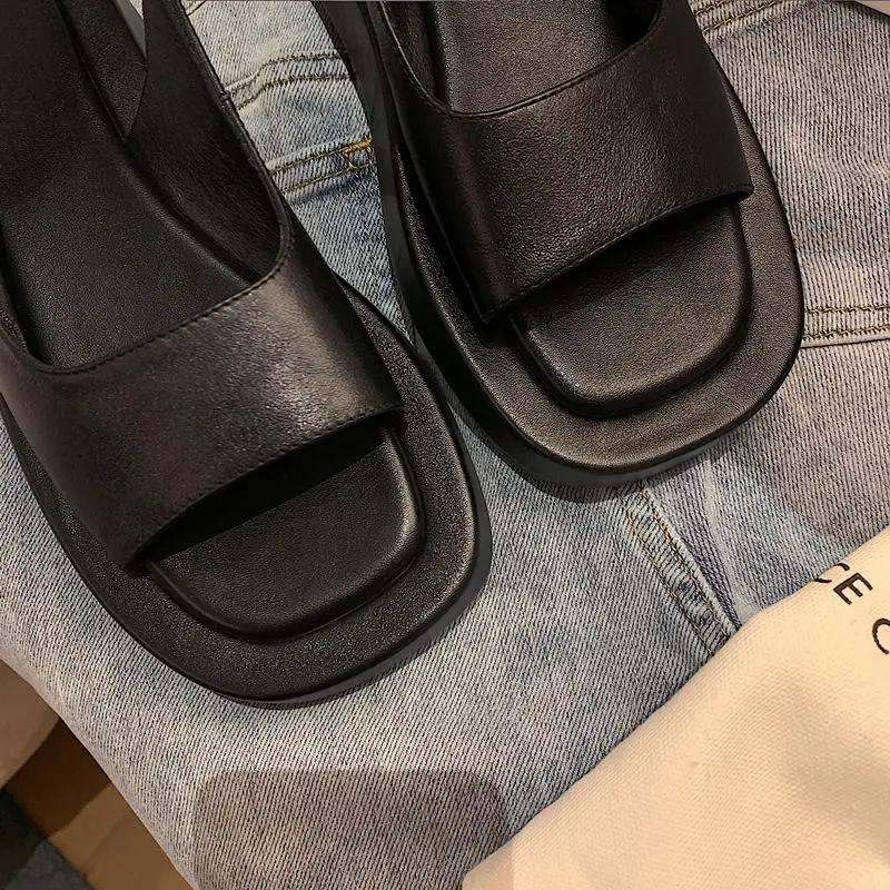 

ALLBITEFO Comfortable Waterproof Platform Sandals Soft Genuine Leather Women Heels Sandals Summer Fashion Girls Shoes Sandals