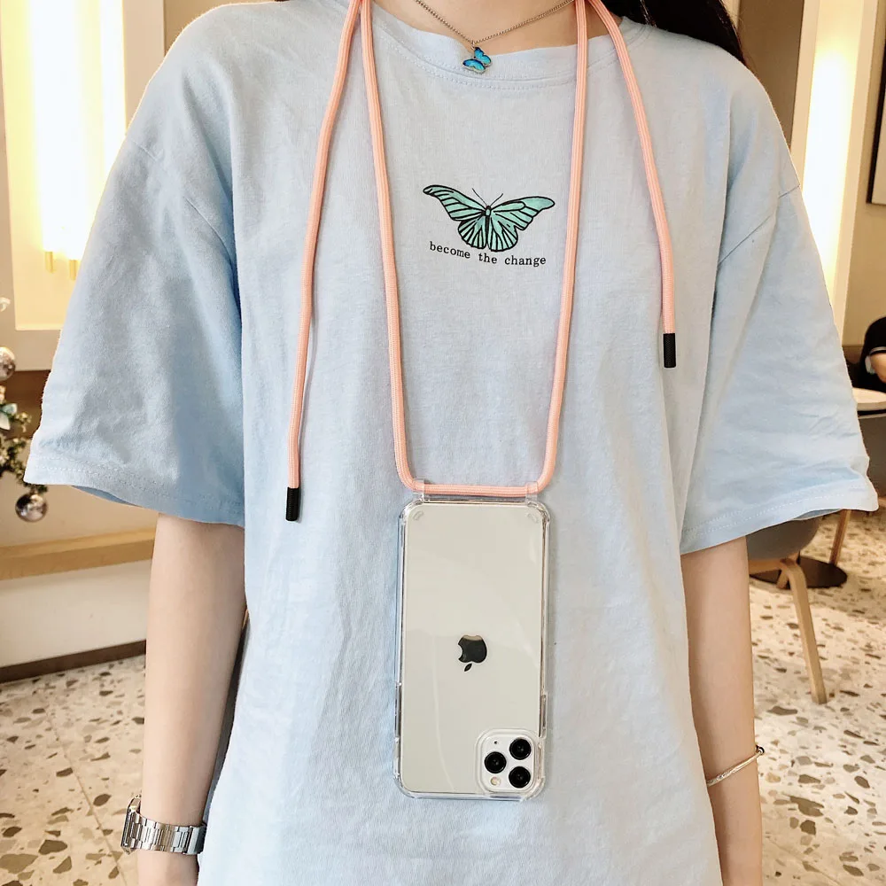 Роскошный прозрачный чехол для телефона iPhone X XR XS Max 11 Pro 7 8 Plus ожерелье через плечо