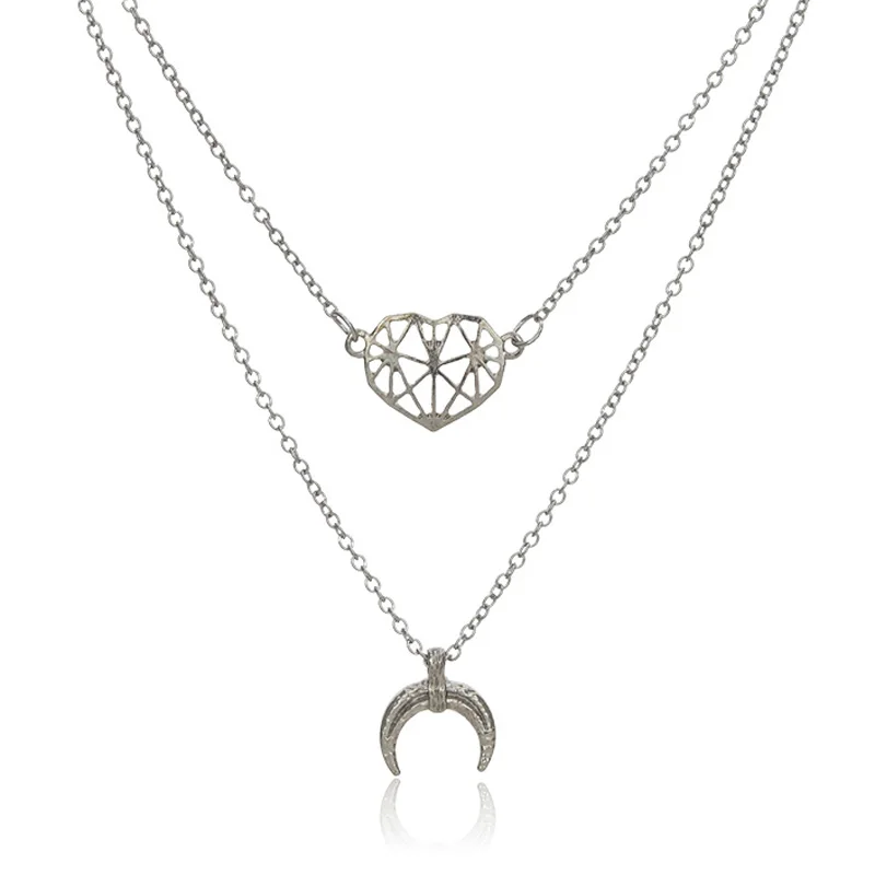 Винтажное многослойное ожерелье с сердцем и Луной для женщин богемное