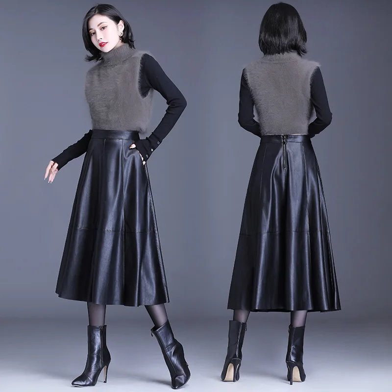 Новая Осенняя женская обувь из pu искусственной кожи юбка с эластичной резинкой