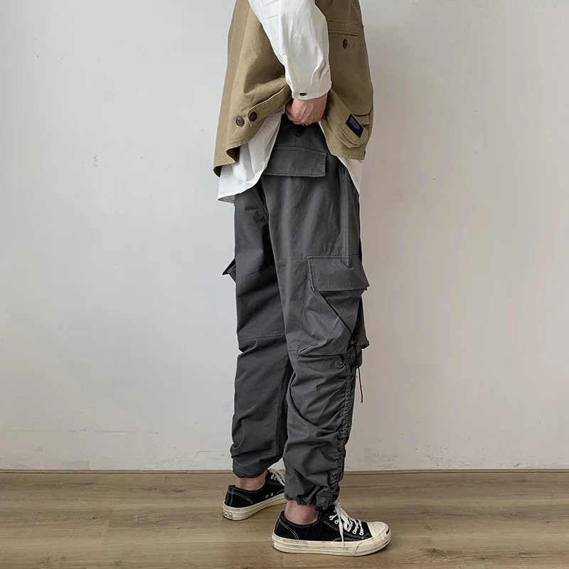 Брюки-карго мужские хлопковые повседневные штаны с лентой уличная одежда