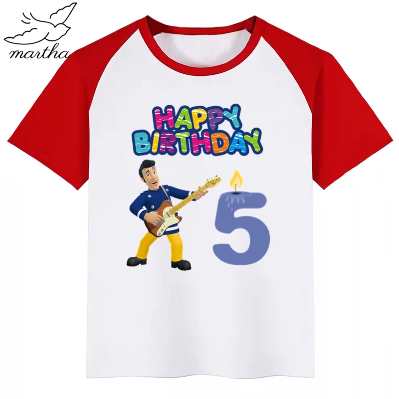 RedE Одежда для детей с надписью «Happy Birthday Number», «Fireman Sam DIYKids»; футболка для девочек; подарок на день рождения; одежда для детей; футболки для мальчиков; футболки для малышей - Цвет: RedE