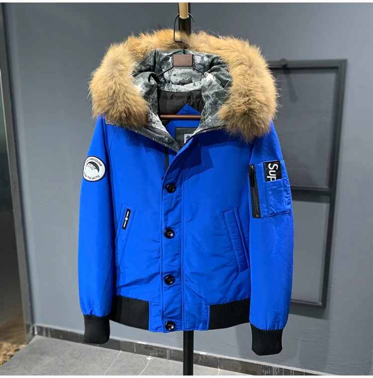 

2021 New Winter Men's Duck Down Coat & Jacket With Real Natural Fur Collar Hooded Warm Parkas For Male Blue Plus Size XXXXL 4XL