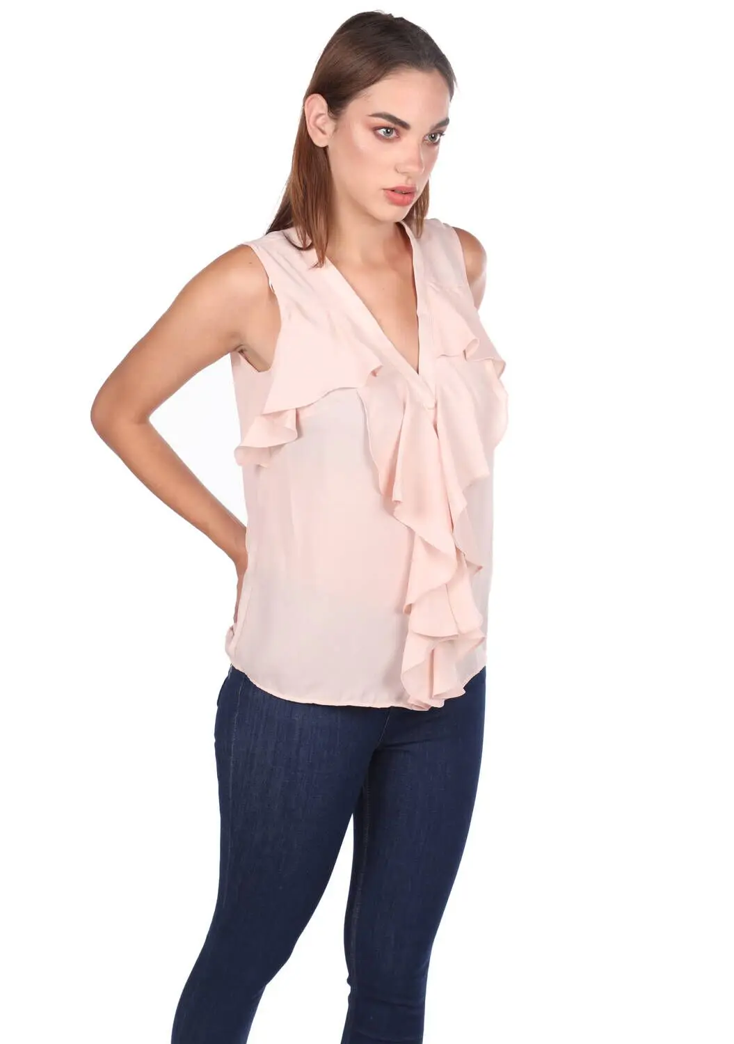 

V Neck Flywheel Detailed Blouse